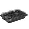 Medium Hinged 4-Compartment Dinner Box 11.5x8x3 Black/Clear Lid 100/Case