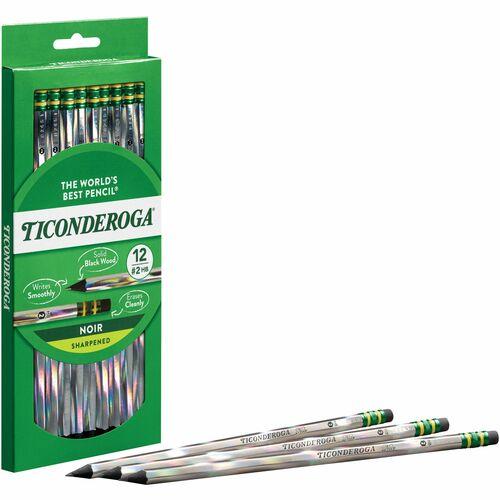 Dixon Ticonderoga Noir Black Wood-Cased #2 Soft Pencils, Holographic Design, 12-count
