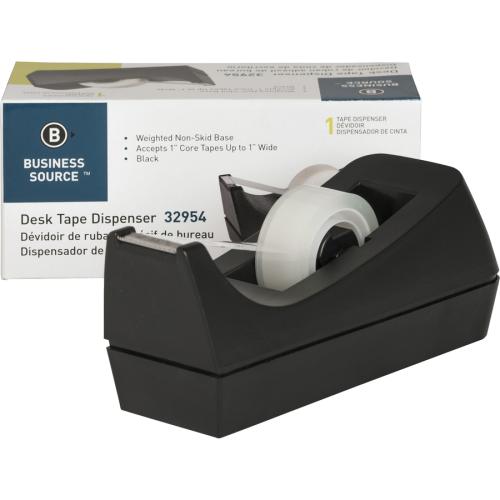 Business Source Standard Desktop Tape Dispenser - 1" Core - Non-skid Base - Plastic - Black - 1 Each