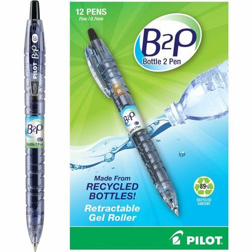 B2P Bottle-2-Pen Recycled Gel Pen, Retractable, Fine 0.7 mm, Black Ink, Translucent Blue Barrel
