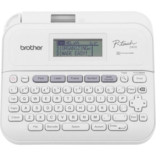 P-touch P-Touch PT-D410AD Label Printer Gray - Thermal Transfer - 0.79 in/s Mono - 15 Fonts - 180 dpi - Tape - 0.14" , 0.24" , 0.35" , 0.47" , 0.71" - Battery, Power Adapter - 6 Batteries Supported - AA - Gray - Desktop - PC, Mac - QWERTY, Manual Cutter, 
