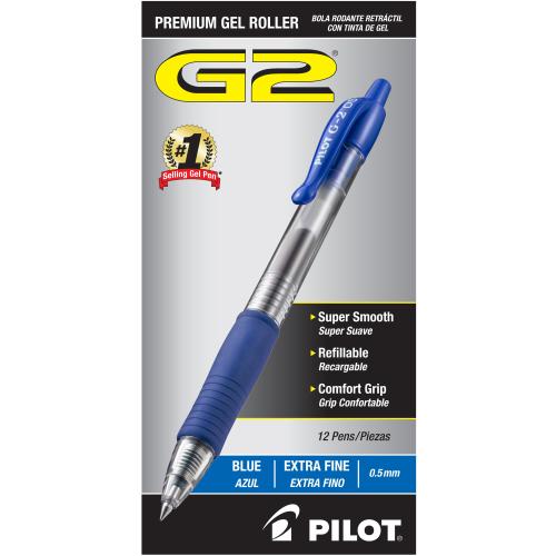 G2 Premium Gel Ink Retractable Pen - 0.5 mm Extra Fine Pen Point - Refillable - Retractable - Blue Ink - Gel-based - Translucent Barrel - 1 Dozen