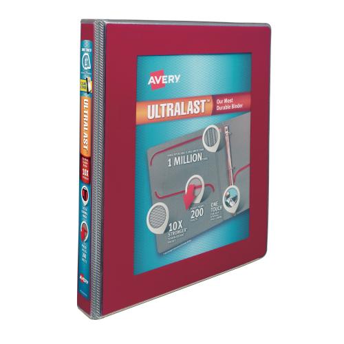 UltraLast Heavy-Duty View Binder with One Touch Slant Rings, 3 Rings, 1" Capacity, 11 x 8.5, Red