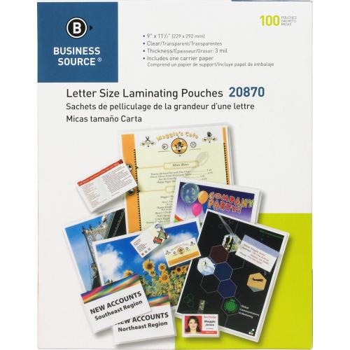 Business Source 3ml Letter Size Laminating Pouches 100pk