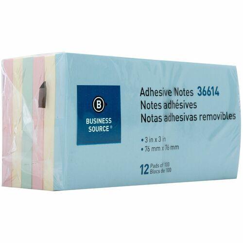 Post-it Note Pads, 3"x3", Assorted Pastel Colors, 100 Sheets/Pad, 12 /Pack