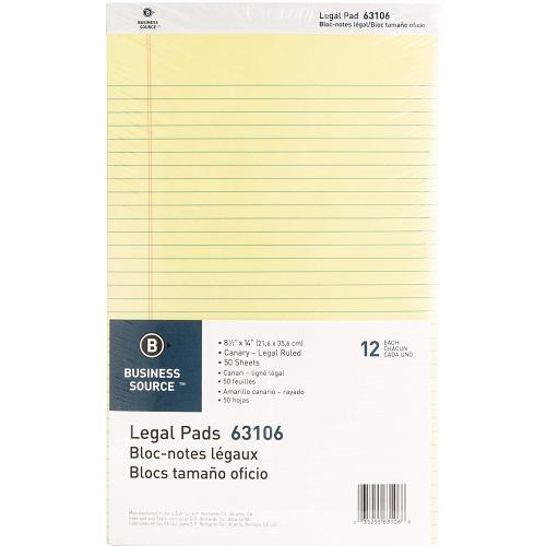 Business Source Note Pad Canary,  Legal-ruled 8.5 x 14"  50 sheets