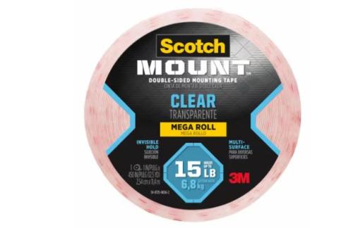Scotch-Mount Clear Double-Sided Mounting Tape 410H-LONG-DC, 1 in x 450 in (2.54 cm x 11.4 m)
