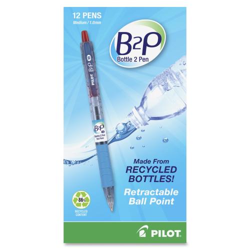 B2P Bottle-2-Pen Recycled Ballpoint Pen, Retractable, Medium 1 mm, Red Ink, Translucent Blue Barrel
