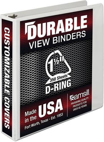 Samsill Non-Stick D-Ring View Binder, 1.5-Inch, White