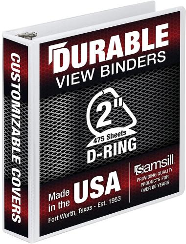 Samsill Durable 2 Inch D Ring White Binder, Customizable Clear View Binder