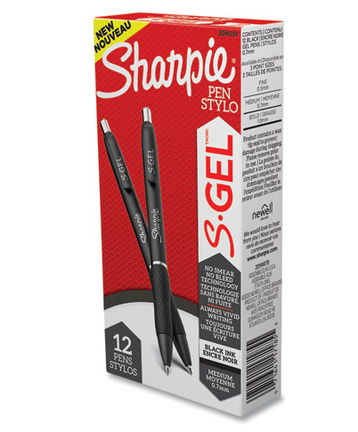 S-Gel High-Performance Gel Pen, Retractable, Medium 0.7 mm, Black Ink, Black Barrel, Dozen