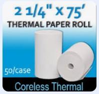 Thermal Paper roll 2.1/4X 75ft.  1.5" Coreless 50/BX