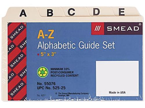 Manila Card Guides, 1/5-Cut Top Tab, A to Z, 3 x 5, Manila, 25/Set