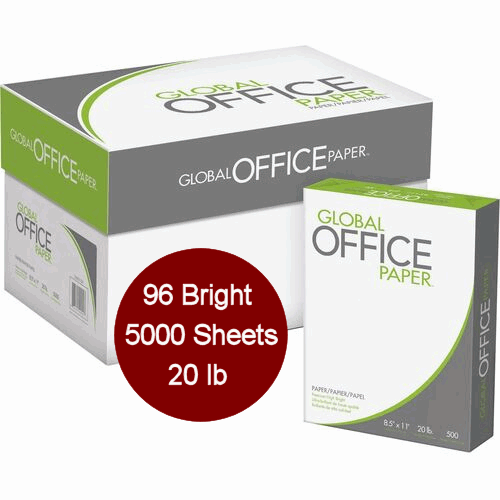 Global Office Premium Multipurpose Paper - White - 96 Brightness - Letter - 8 1/2" x 11" - 20 lb Basis Weight - White - 500 Sheets per Ream - 10 / Carton