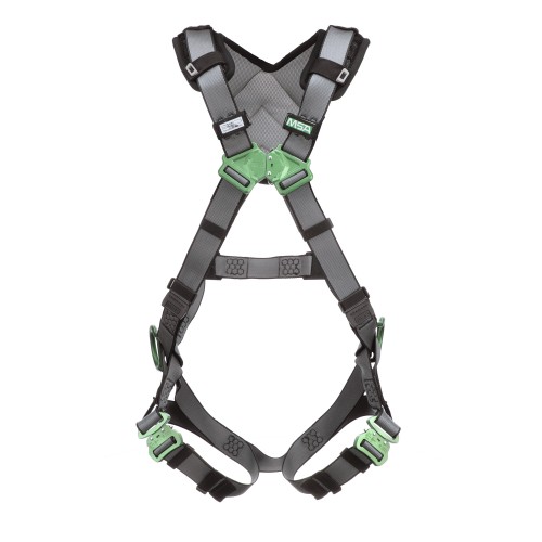 MSA V-FIT full body harness, back and hip D rings, standard size, tongue and buckle legs, shoulder padding