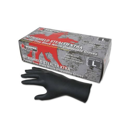 MEMPHIS GLOVE Nitrile Disposable Gloves, Powder Free; Textured, 6 mil, Black, Medium