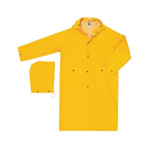 RIVER CITY Classic Rain Coat, Detachable Hood, 0.35 mm PVC/Polyester, Yellow, 49 in Small