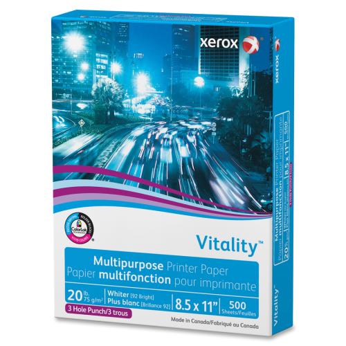 Xerox Vitality 3HP Inkjet Print Copy & Multipurpose Paper - White - 92 Brightness - 90% Opacity - Letter - 8 1/2" x 11" - 20 lb Basis Weight - White - 500 Sheets per Ream