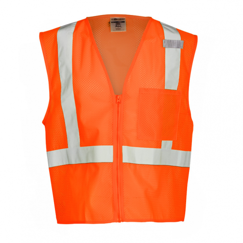 Zipper Front 1-Pocket Safety Vest - Orange LARGE