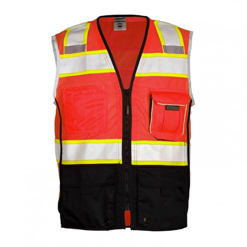 Premium Black Bottom Vest- Fluorescent Red 5X