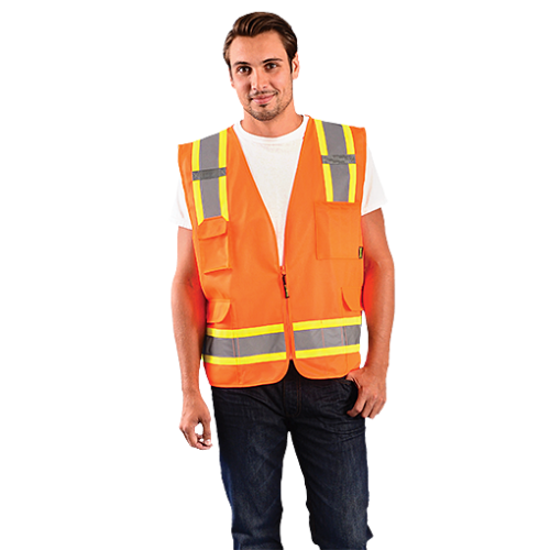 *High Visibility Value Two-Tone Surveyor Solid Orange Vest 3X