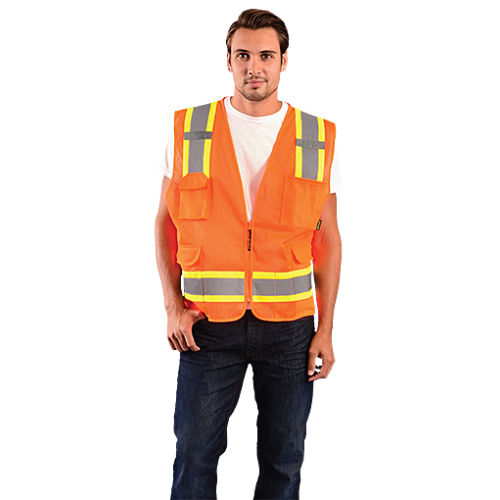 *High Visibility Value Two-Tone Surveyor Mesh Orange Vest 2X