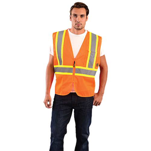 *High Visibility Value Mesh Two-Tone Safety Vests, Extra-Large, Orange