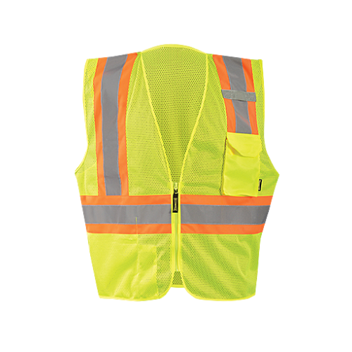 *MESH TWO-TONE 3-POCKET VEST w-ZIPPER, 4X, Yellow