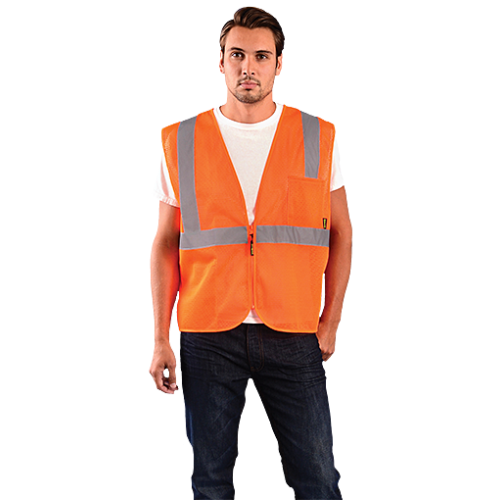 *High Visibility Value Mesh Standard Zipper Safety Vests, 5X, Orange