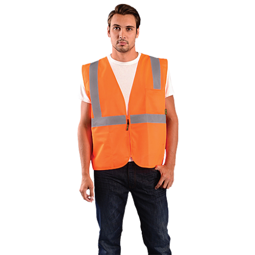 *High Visibility Value Solid Standard Zipper Safety Vest, 4X, Orange