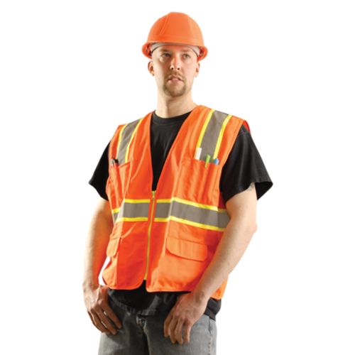 *High Visibility Classic Solid Two-Tone Surveyor Safety Vest, 4X, Orange