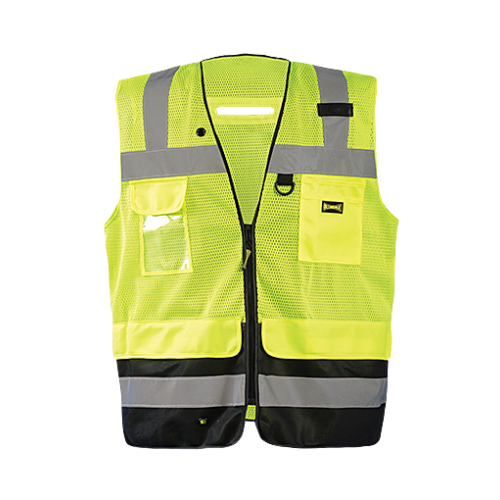*MESH BLACK BOTTOM SURVEYOR VEST w-ZIPPER, Medium, Yellow