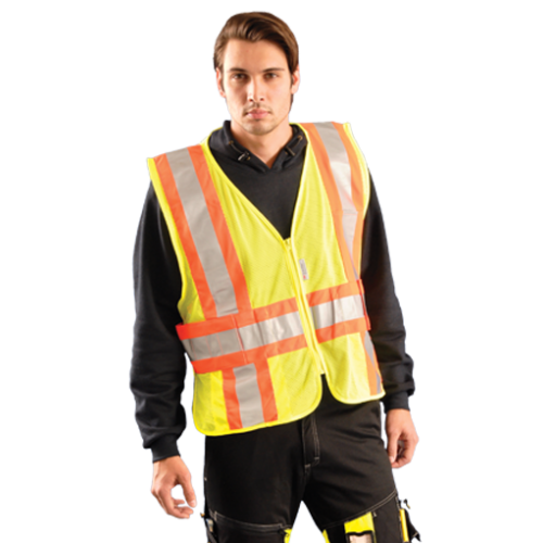 *High Visibility Premium Mesh Two-Tone Expandable Vests, 3X/4X, Yellow