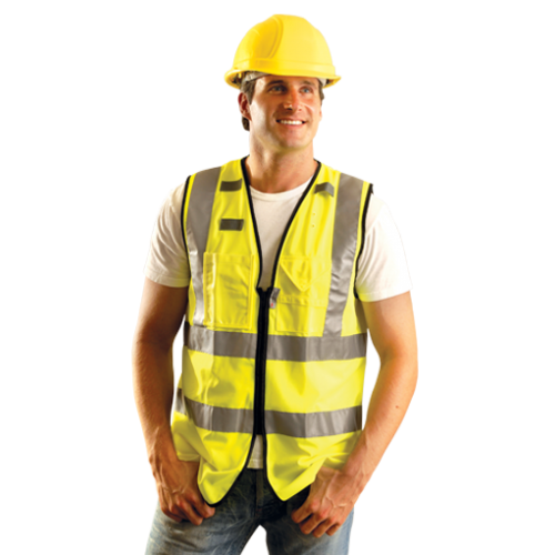 *High Visibility Premium Solid Dual Stripe Full Surveyor Vests, Large