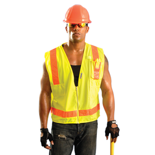 *High Visibility Premium Solid/Mesh Gloss Safety Vests, 2X, Yellow