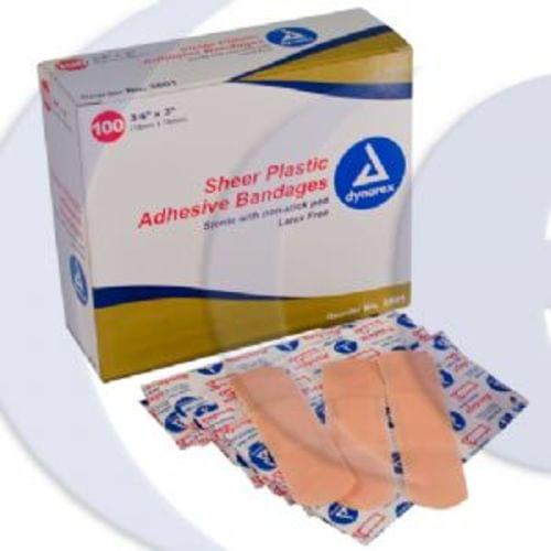 Sheer Plastic Adhesive Bandages Sterile, ¾x3"