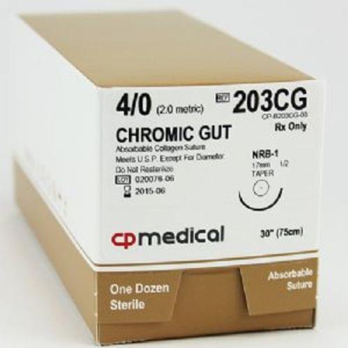 CP MEDICAL CHROMIC GUT NATURAL ABSORBABLE SUTURE 4;0  Beige 30" RB-1