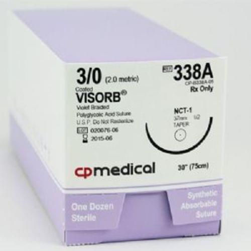 CP MEDICAL VISORB ABSORBABLE SUTURE 3;0 PGA Violet 30" CT-1