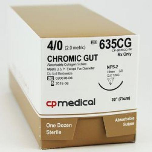 CP MEDICAL CHROMIC GUT NATURAL ABSORBABLE SUTURE 4;0  Beige 30" FS-2