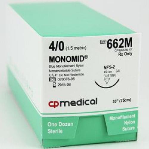 CP MEDICAL MONOMID NON-ABSORBABLE SUTURE 4;0 Nylon Blue 30" FS-2