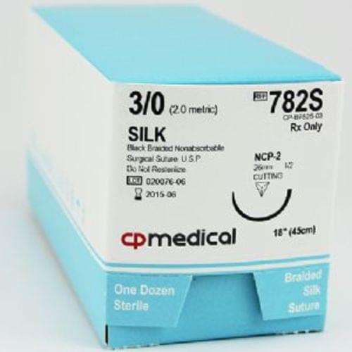 CP MEDICAL NATURAL SILK NON-ABSORBABLE SUTURE 3;0 Silk Black 18" CP-2