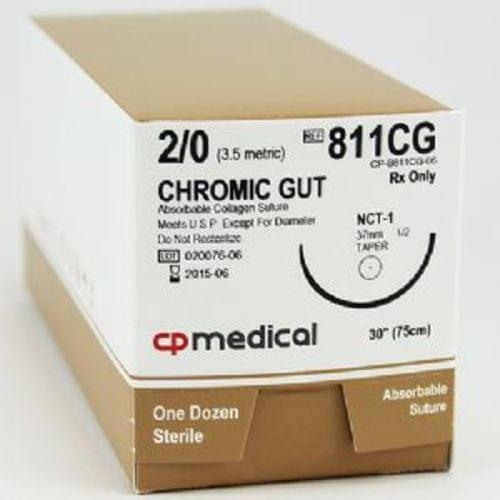 CP MEDICAL CHROMIC GUT NATURAL ABSORBABLE SUTURE 2;0  Beige 30" CT-1