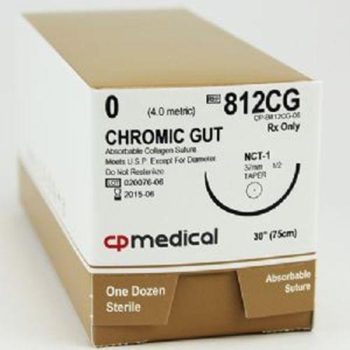 CP MEDICAL CHROMIC GUT NATURAL ABSORBABLE SUTURE Size 0  Beige 30" CT-1
