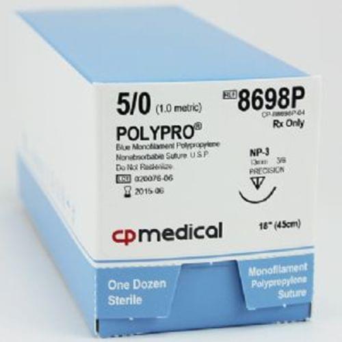 CP MEDICAL POLYPRO NON-ABSORBABLE SUTURE 5;0 Polypropylene Blue Mono 18" P-3