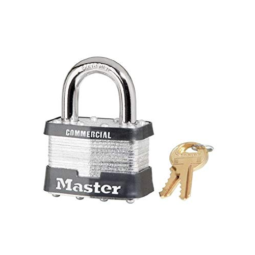 No. 5 Laminated Steel Padlock, 3/8 in dia x 15/16 in W x 1 in H Shackle, Silver/Gray, Keyed Alike, Keyed A112