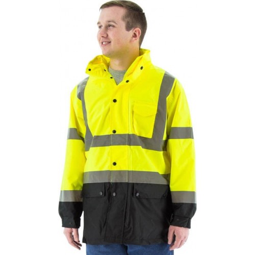 Rain parka jacket with black bottom. Yellow. Large