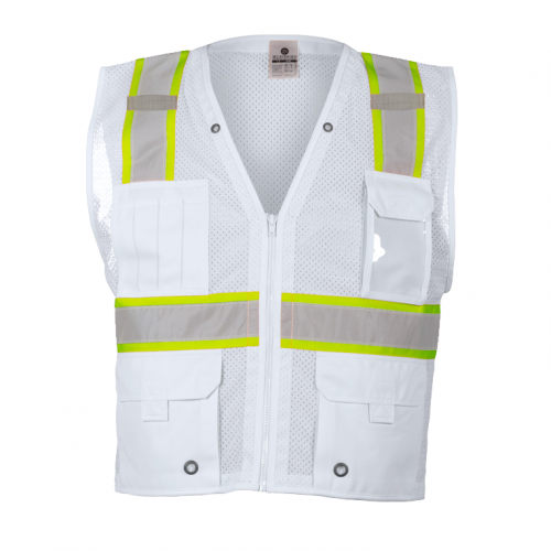 Enhanced Visibility Multi-Pocket Mesh Vest White S/M