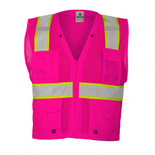 Enhanced Visibility Multi-Pocket Mesh Vest Pink L-XL