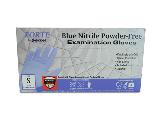 Excel Forte Blue Nitrile Exam Gloves - SMALL