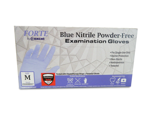 Excel Forte Blue Nitrile Exam Gloves - MEDIUM